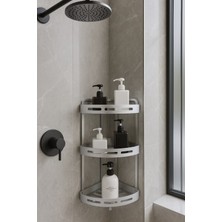 Özbience 3 Katlı Alüminyum Paslanmaz Banyo Köşe Rafı ve Organizer