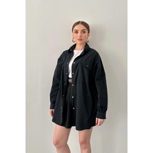 Elbee Fashion Woman Siyah Çift Cep Kapaklı Çıtçıtlı Gömlek