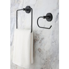 Evina Mat Siyah Banyo Aksesuar Seti Kapaksız Tuvalet Kağıtlığı ve Kare Havluluk Ergonomik Tasarım
