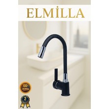 ELMİLLA Siyah Armut Mutfak Evye Bataryası Esnek Borulu