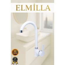 ELMİLLA Beyaz Krom Armut Baston Evye Bataryası Musluğu