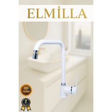 ELMİLLA Beyaz Krom Armut Köşe Evye Bataryası Musluğu Oynar Başlıklı