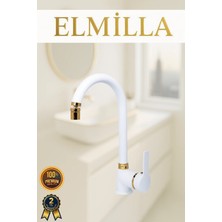 ELMİLLA Beyaz Gold Armut Baston Evye Bataryası Musluğu Oynar Başlıklı