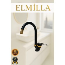 ELMİLLA Siyah Gold Mix Baston Evye Bataryası Musluğu Oynar Başlıklı