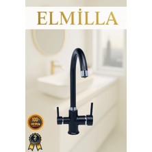ELMİLLA 3 Yollu Arıtmalı Baston Borulu Mutfak Bataryası Siyah Krom Lüx