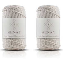 Sensy 3 mm Üç Büküm Ekru Makrome İpi 500 gr 2'li Set Geri Dönüşümlü Pamuk Halat İpi