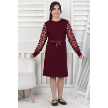 New Kids Kemerli Tül Kol Detaylı Esnek Kumaş Kız Çocuk Elbise