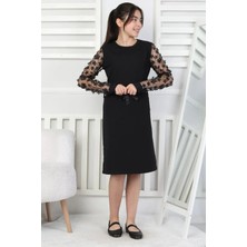 New Kids Kemerli Tül Kol Detaylı Esnek Kumaş Kız Çocuk Elbise