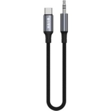 Stylmenplus S-Link Armor Mc-01 1.2m Type-C To M Aux Örgülü Metal Başlıklı Siyah Ses Kablosu