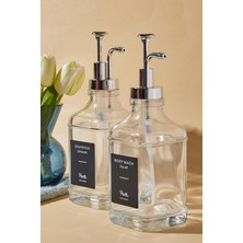 Özbience Çiftli 500 ml Şeffaf Sıvı Sabunluk Seti, Modern ve Şık Tasarım