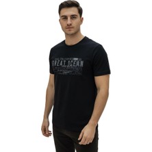 Lacaton 24-7014 Erkek Bisiklet Yaka Baskılı T-Shirt
