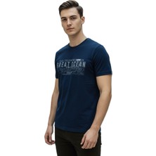 Lacaton 24-7014 Erkek Bisiklet Yaka Baskılı T-Shirt