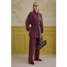 HE-QA Çizgili Efektli Modal Takım Bordo