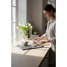 Akayev Mermer Antrasit Aura Gümüş 30X20 cm Tepsi