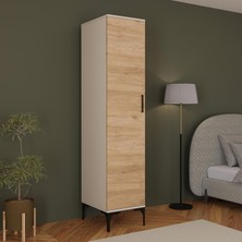 Bimossa K7010 Loft Kumtaşı Gövde-Sepet Tek Kapaklı Gardırop, 5 Raflı Elbise Dolabı, Metal Ayaklı Gardırop