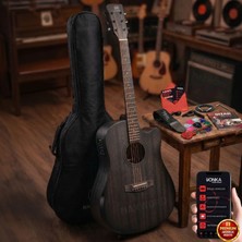 Maxword Luxury HCR-560BK-EQ Half Cutaway Elektro Akustik Gitar Seti