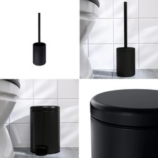 Özbience Şık 2'li Banyo Seti, 3 Lt Çöp Kutusu ve 38 cm Tuvalet Fırçası Siyah