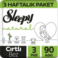 Sleepy Natural 3 Numara Midi Bebek Bezi 4 - 9 kg 90 Adet Ekstra Yumuşak 3 Haftalık Paket