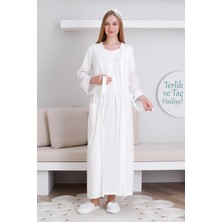 Erdeniz Tekstil Hamile Gecelik & Sabahlık Takım / Cepli Sabahlık & V Yaka Kısa Kol Gecelik / Terlik ve Taç Hediyeli