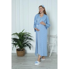 Erdeniz Tekstil Hamile Daire Jakarlı Lohusa Gecelik ve Sabahlık Takımı / Pamuklu Kalın Sabahlık