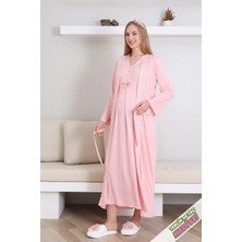 Erdeniz Tekstil Hamile Gecelik Takımı Sabahlıklı V Yakalı Dantel Detaylı 2'li Emzirme / Terlik ve Taç Hediyeli