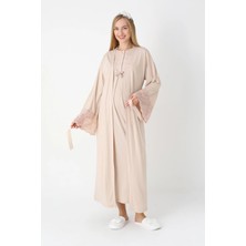 Erdeniz Tekstil Dantel Kol Hamile Gecelik ve Sabahlık Takım Viskon Pamuk - Nar Çiçeği ve Vizon