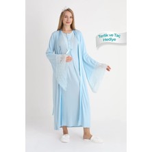 Erdeniz Tekstil Dantel Detaylı Viskoz Kumaşlı Emzirmeli Hamile Gecelik Sabahlık Takım 2'li - Terlik ve Taç Hediyeli