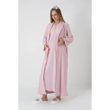 Erdeniz Tekstil Hamile Lohusa Gecelik & Fiyonk Desenli Jakarlı Sabahlık 2’li Takım – Viskoz Pamuk Kumaş