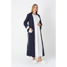 Erdeniz Tekstil Hamile Lohusa Gecelik & Sabahlık 2’li Set – Puantiyeli Pamuklu Kumaş, Çift Taraflı Düğmeli Emzirme