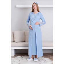 Erdeniz Tekstil Hamile Kısa Kol Gecelik & Sabahlık Takım / Dantel ve Düğme Hamile Giyim / Lohusa Takım