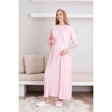 Erdeniz Tekstil Hamile Gecelik Sabahlık Takım Dantel Detaylı Düğmeli Emzirmeli Lohusa Takım 2'li