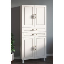 Rabi Mobilya Çok Amaçlı Country Dolap Beyaz 4 Kapak 2 Çekmeceli 180 cm Yükseklik