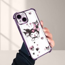 HONTINGA iPhone 15 ile Uyumlu Şeffaf Kılıfı Düşüme Önleyici Basitlik Anti Düşme Kamera Korumali Kuromi Desen Yumuşak Silikon Telefon Kılıfı Kadın ve Erkek Için Uygundur K3-0197
