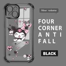 HONTINGA iPhone 15 ile Uyumlu Şeffaf Kılıfı Düşüme Önleyici Basitlik Anti Düşme Kamera Korumali Kuromi Desen Yumuşak Silikon Telefon Kılıfı Kadın ve Erkek Için Uygundur K3-0197