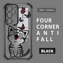 HONTINGA Samsung Galaxy S24 Ultra ile Uyumlu Şeffaf Kılıfı Düşüme Önleyici Basitlik Anti Düşme Kamera Korumali Kedi Desen Yumuşak Silikon Telefon Kılıfı Kadın ve Erkek Için Uygundur K3-0199