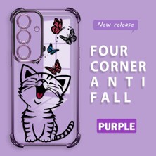 HONTINGA Samsung Galaxy S24 ile Uyumlu Şeffaf Kılıfı Düşüme Önleyici Basitlik Anti Düşme Kamera Korumali Kedi Desen Yumuşak Silikon Telefon Kılıfı Kadın ve Erkek Için Uygundur K3-0199