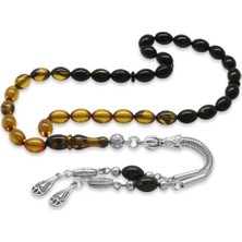 Tesbihane Kararmaz Metal Su Damlası Püsküllü Arpa Kesim Bilek Boy Süzme Sarı-Siyah Ateş Kehribar Tesbih