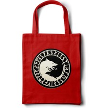 INKD Sanatsal Gabardin Bez Çanta – Norse Kurt Logo Baskılı Tasarım - 35X40