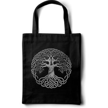 INKD Sanatsal Gabardin Bez Çanta – Norse Yggdrasil Baskılı Tasarım - 35X40