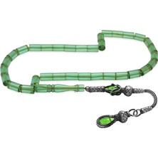 Tesbihane 1000 Ayar Gümüş Kazaz Püsküllü Kesme Kesim Su Yeşili Ateş Kehribar Tesbih