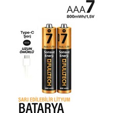 Exenar Şarjlı Ince Pil Aaa Şarj Edilebilir Kumanda Pili 1.5V 800MWH Lityum-Ion Ince Pil Aaa7 Type-C Şarjlı