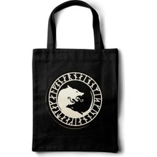 INKD Sanatsal Gabardin Bez Çanta – Norse Kurt Logo Baskılı Tasarım - 35X40