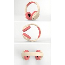 FaroxTech Süper Bass Kablosuz Kulak Üstü Bluetooth Kulaklık Katlanabilir Mikrofonlu Krem Pembe