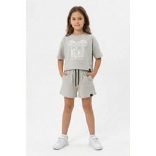 New Kids Baskılı Tişört Kemerli Bağcıklı %100 Pamuk Şort Kız Çocuk Takımı