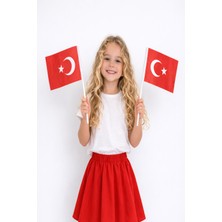 Sibel Günay Butik 2'li Kağıt Sopalı Türk Bayrağı | Ay Yıldızlı | 18×12 cm | Tutma Saplı