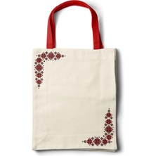 INKD Sanatsal Bez Çanta – Geleneksel Köşe Motifli Tasarım - 35X40