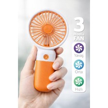 Telvesse Standlı 3 Mod Şarjlı El Fanı 3 Kademe Seyahat Masaüstü Vantilatör Taşınabilir Mini Fan Turuncu F139