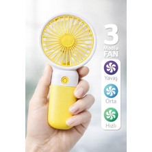 Telvesse Standlı 3 Mod Şarjlı El Fanı 3 Kademe Seyahat Masaüstü Vantilatör Taşınabilir Mini Fan Sarı F139