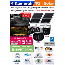 IDS 4 Kamera 20MP 4g Güneş Enerjili Güvenlik Kamerası Üstün Gece Görüşlü 128GB Sd Kart 180GB Internet