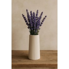 Zuri Design Bohem Tarz Büyük Boy Beton Vazo 17 cm Çizgili Tasarımlı Beyaz Renk